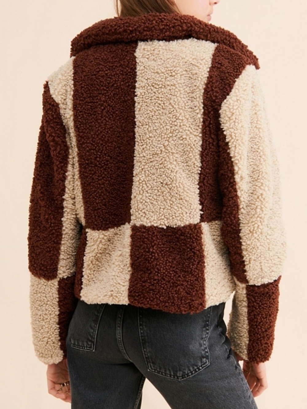 Anthropologie Colorblock Teddy Jacket in Brown and Cream - Picture 2 of 9